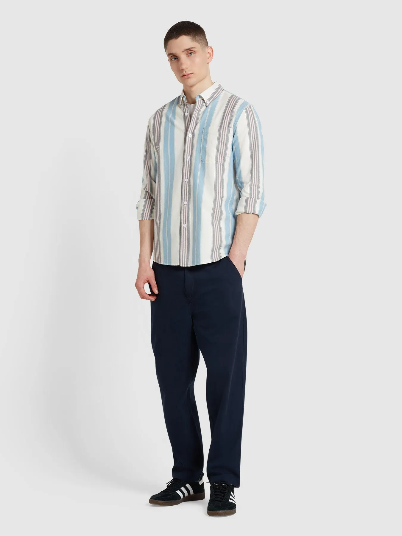 Millard Long Sleeve Button Down Stripe Shirt In Ecru