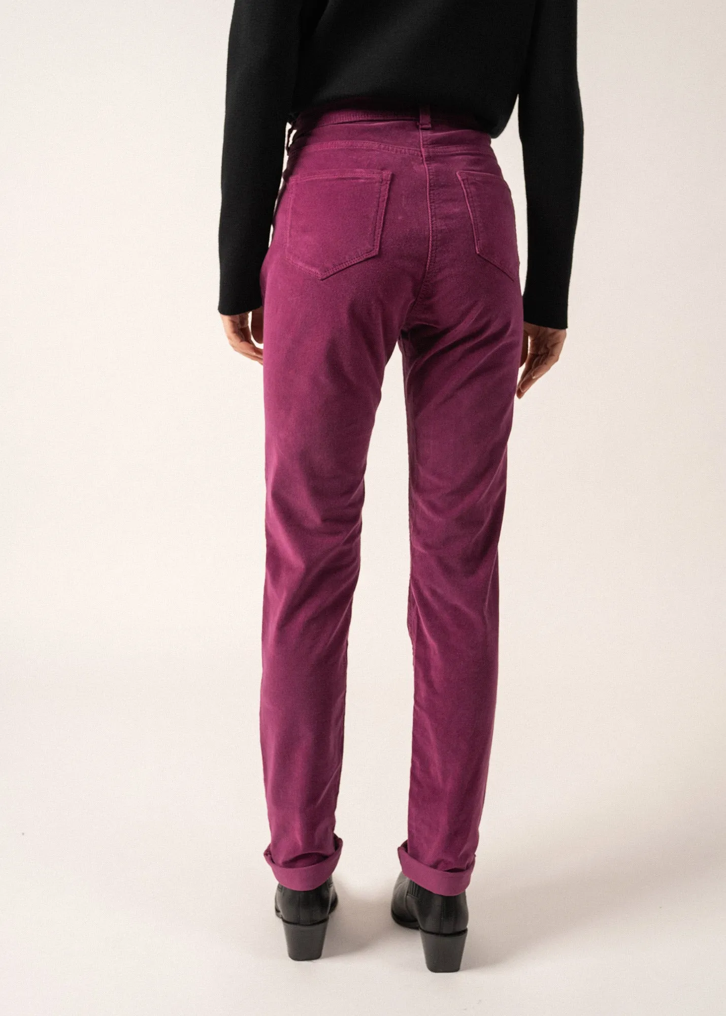 Mimosa pants - high waist, in striped velvet (PRUNE)