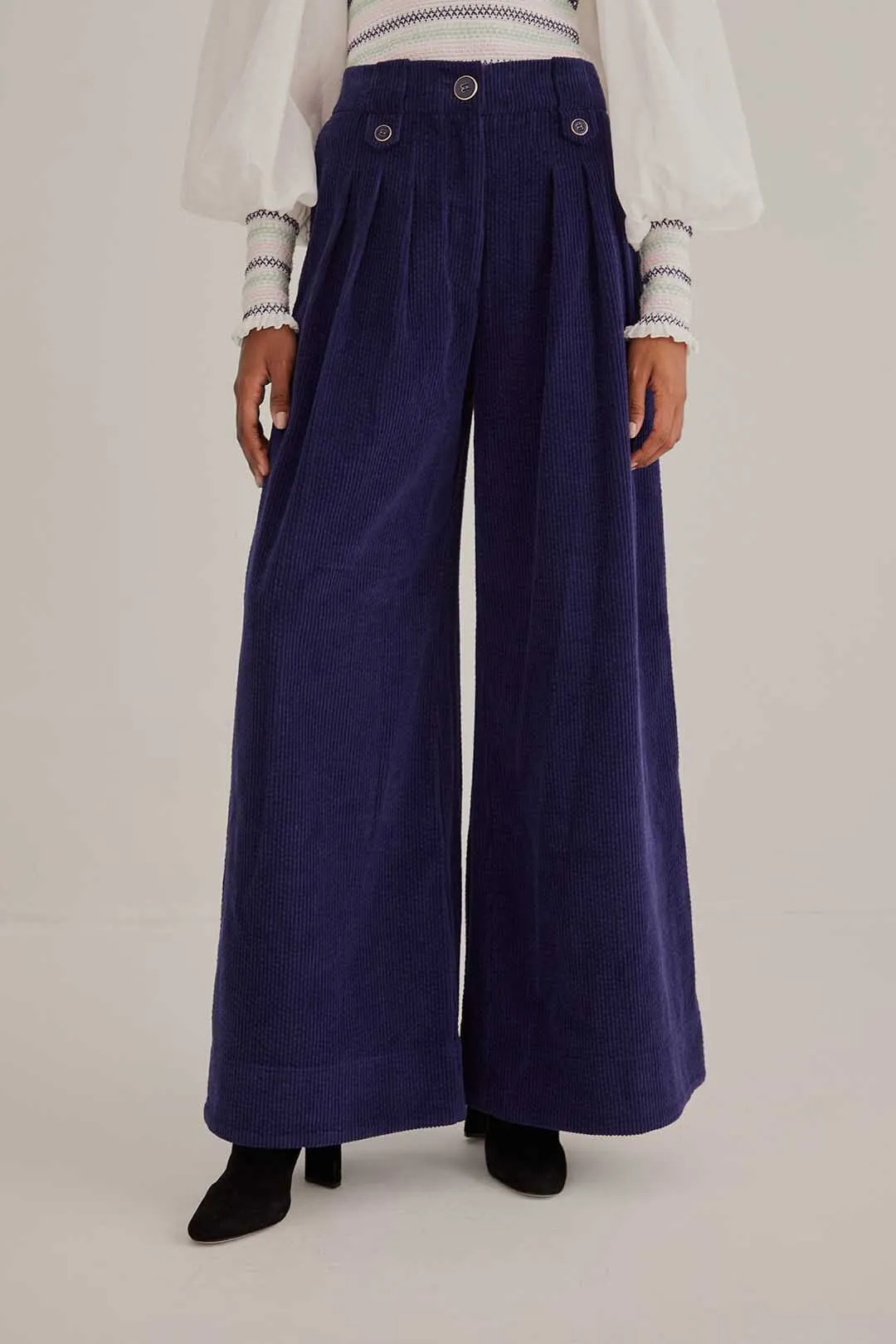 Navy Blue Low Waisted Tailored Pants