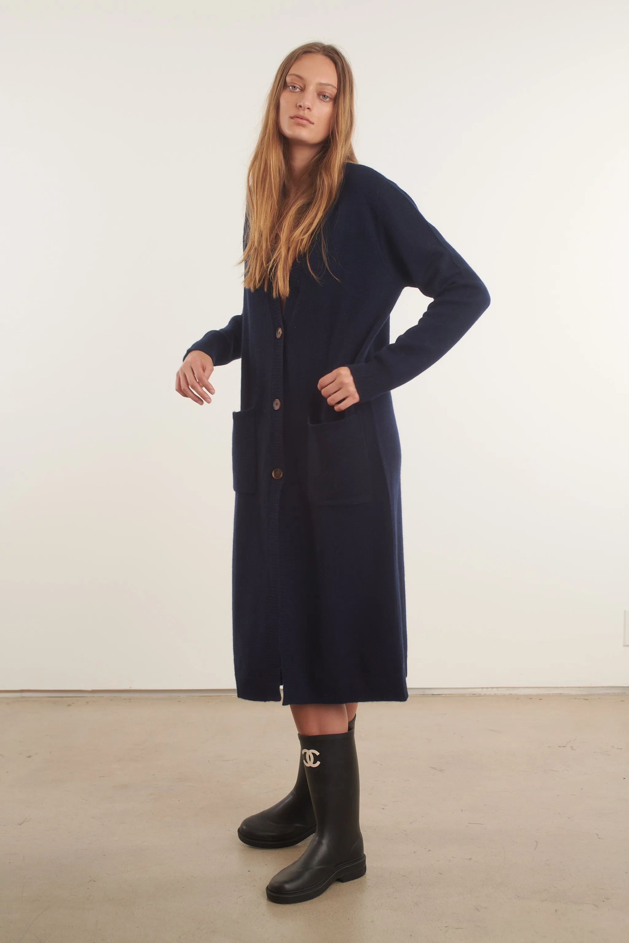 Navy Cashmere Long Cardigan