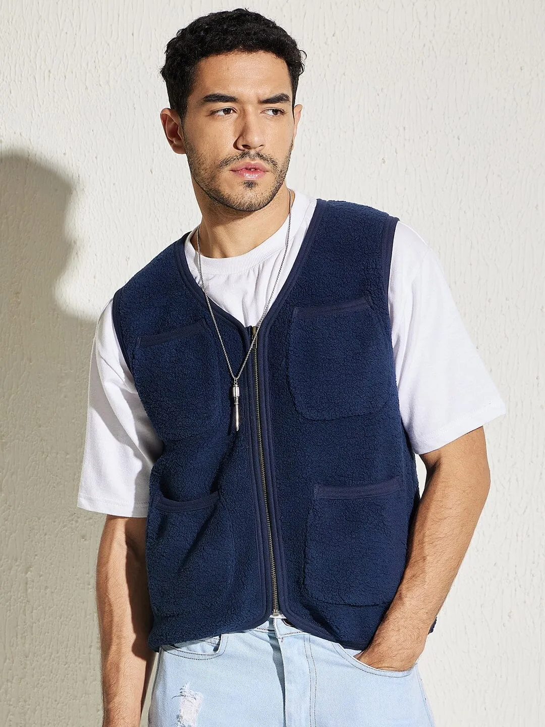 Navy Fleece Zipped Gilet