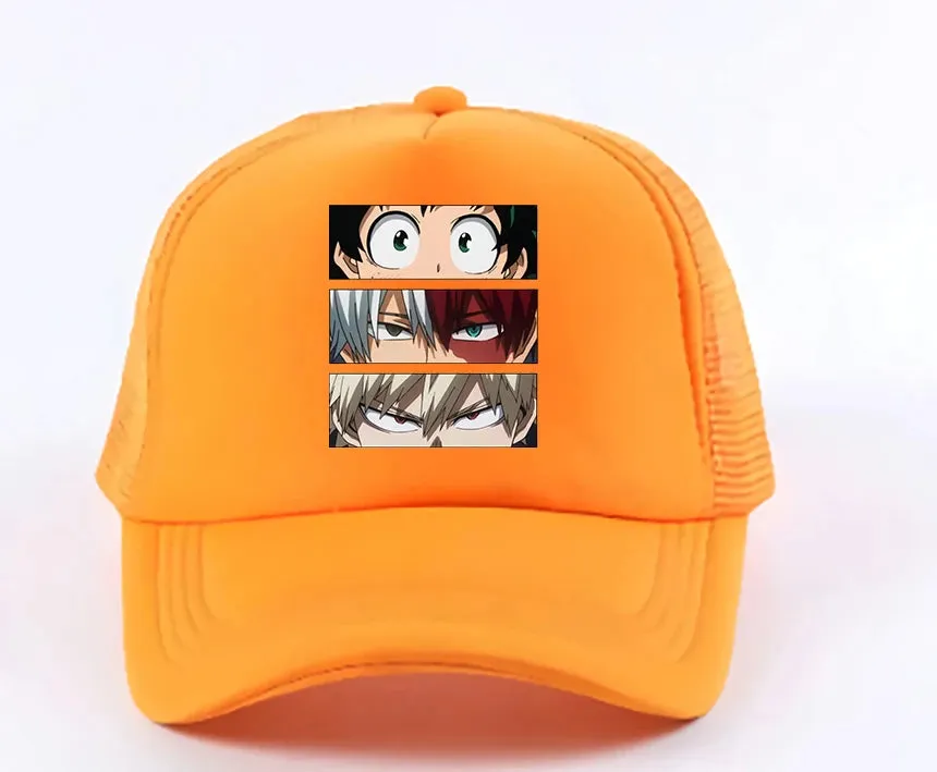 New Anime My Hero Academia Casual Plain Mesh Baseball Cap Adjustable Snapback  Kawaii  Hats for Women Men Hip Hop Trucker Cap