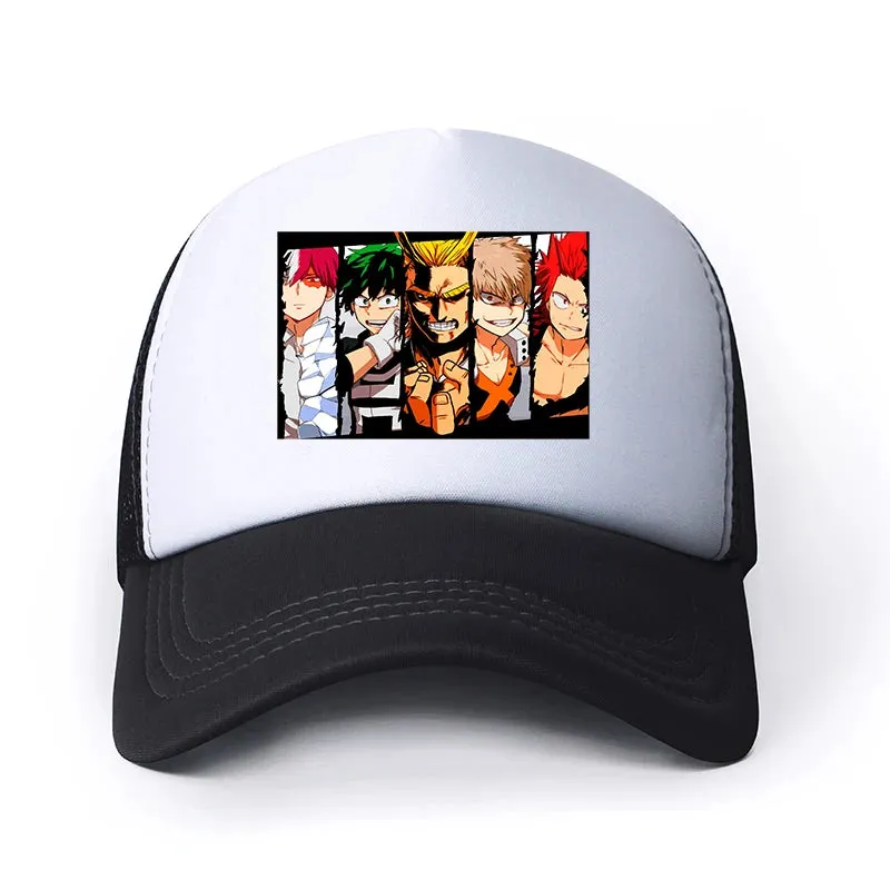 New Anime My Hero Academia Casual Plain Mesh Baseball Cap Adjustable Snapback  Kawaii  Hats for Women Men Hip Hop Trucker Cap