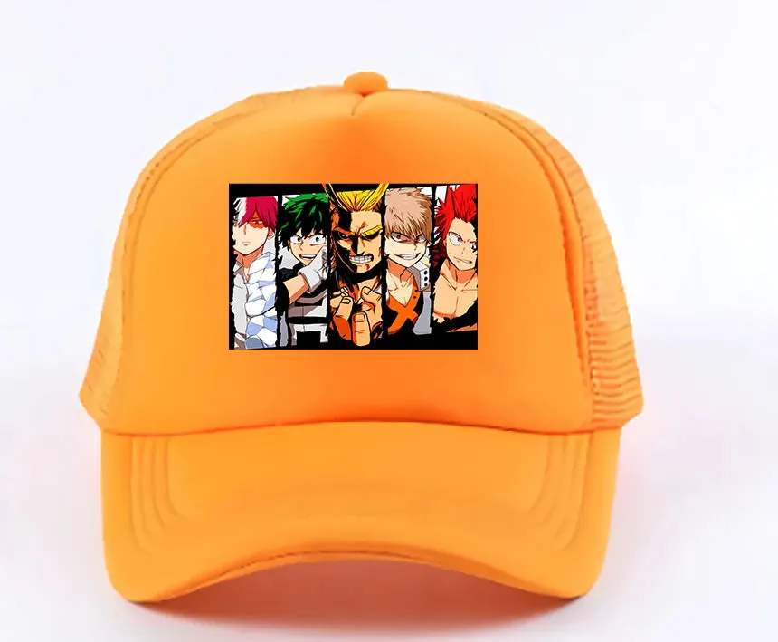 New Anime My Hero Academia Casual Plain Mesh Baseball Cap Adjustable Snapback  Kawaii  Hats for Women Men Hip Hop Trucker Cap