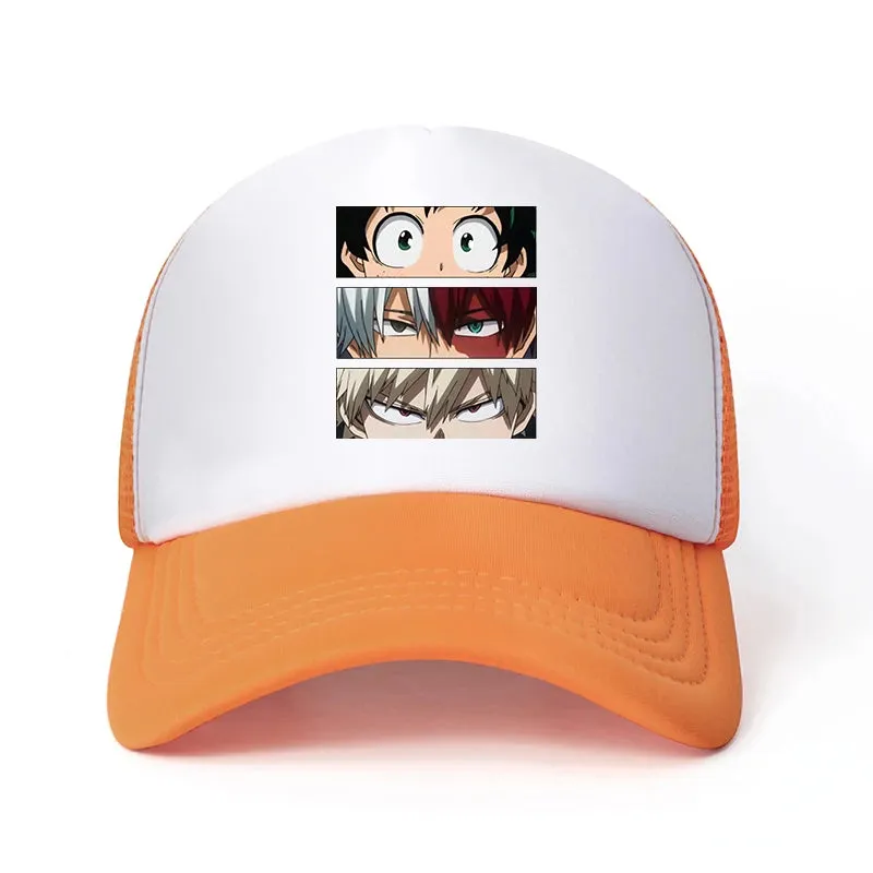 New Anime My Hero Academia Casual Plain Mesh Baseball Cap Adjustable Snapback  Kawaii  Hats for Women Men Hip Hop Trucker Cap