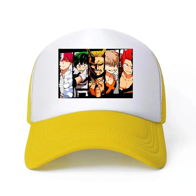 New Anime My Hero Academia Casual Plain Mesh Baseball Cap Adjustable Snapback  Kawaii  Hats for Women Men Hip Hop Trucker Cap