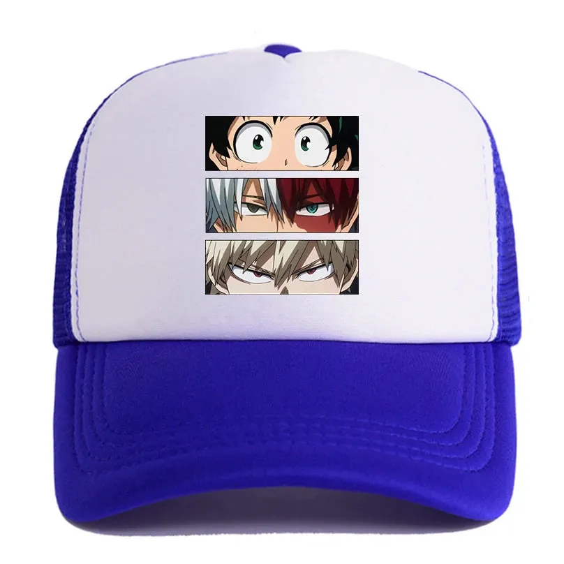 New Anime My Hero Academia Casual Plain Mesh Baseball Cap Adjustable Snapback  Kawaii  Hats for Women Men Hip Hop Trucker Cap