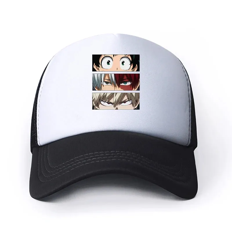 New Anime My Hero Academia Casual Plain Mesh Baseball Cap Adjustable Snapback  Kawaii  Hats for Women Men Hip Hop Trucker Cap