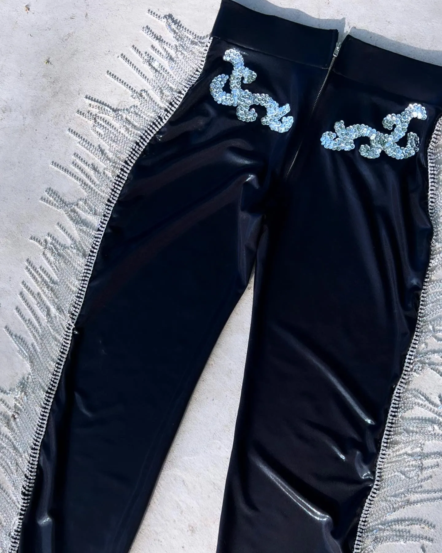 'Off The Rails' High Waist Faux Leather Fringe Pants