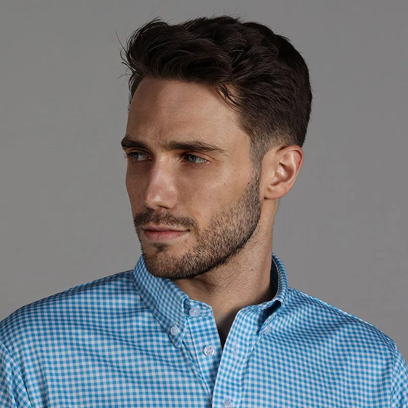 Oxford Button Down Collar Polo Turquoise Gingham