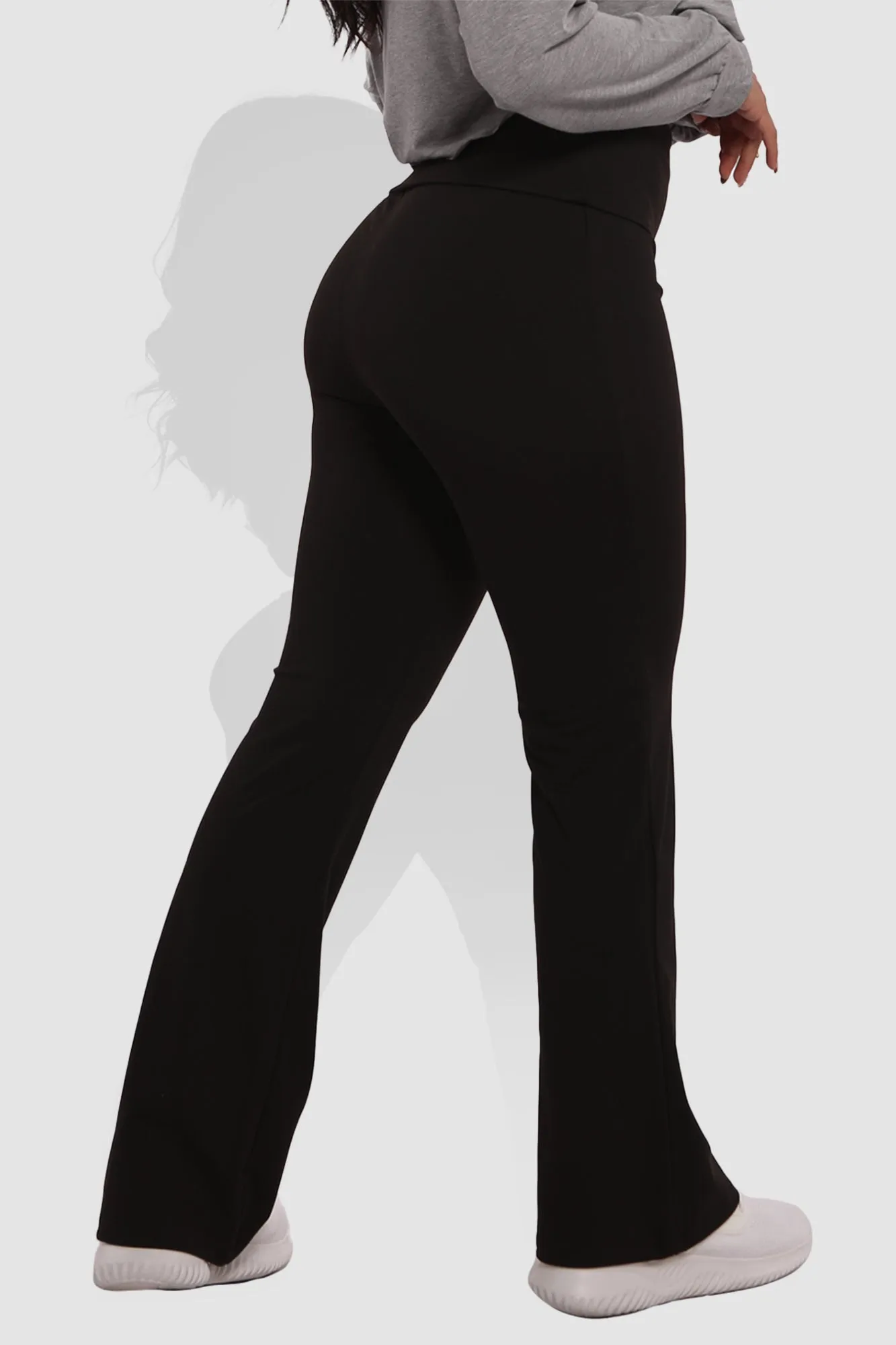 Pillowy Soft Fold Over High Waist Flare Pants - Black