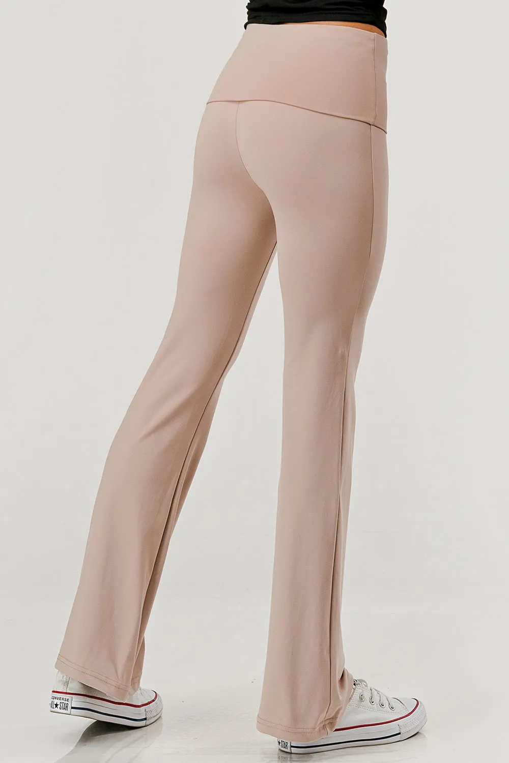 Pillowy Soft Fold Over High Waist Flare Pants - Latte