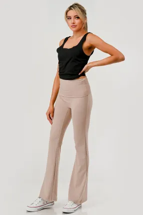 Pillowy Soft Fold Over High Waist Flare Pants - Latte