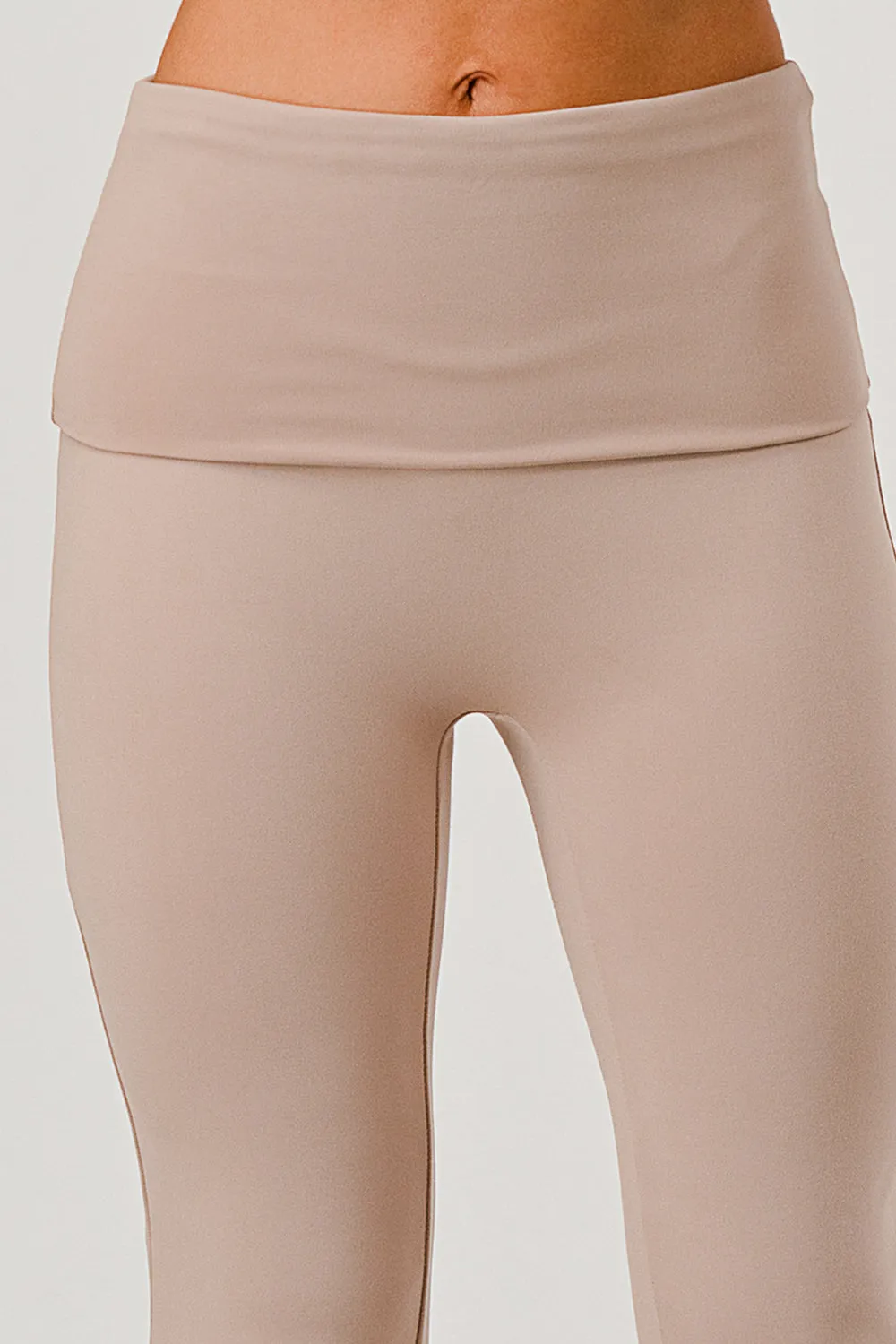 Pillowy Soft Fold Over High Waist Flare Pants - Latte