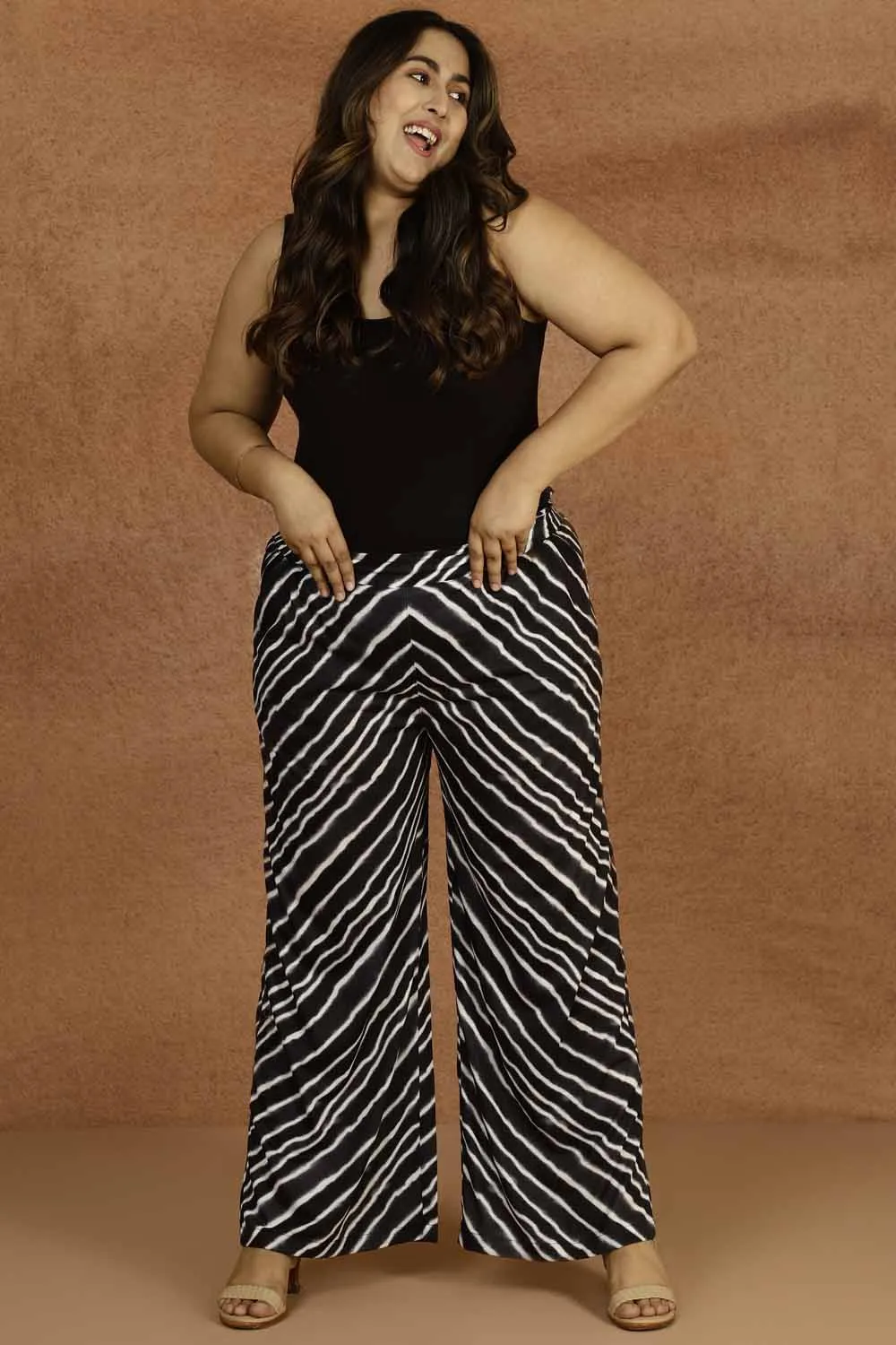 Plus Size Black Leheriya Panted High Waist Pants