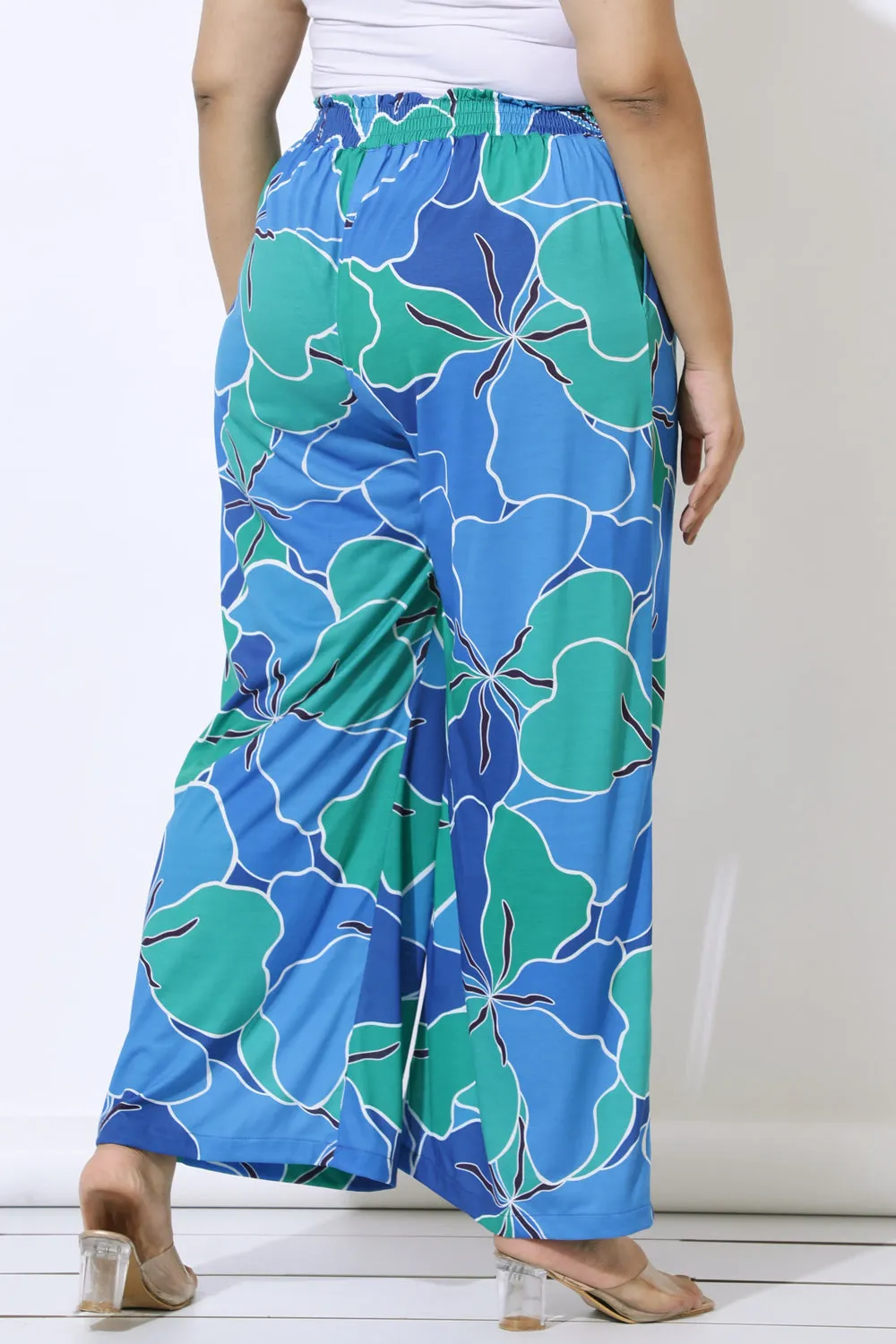 Plus Size Blue Green Abstract Print High Waits Pants