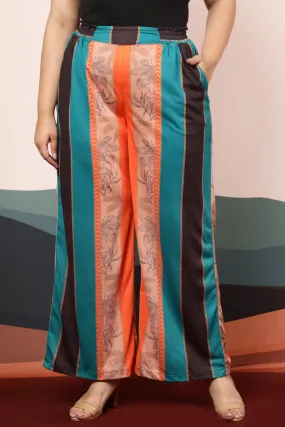 Plus Size Ethnic Striped High Waist Pants