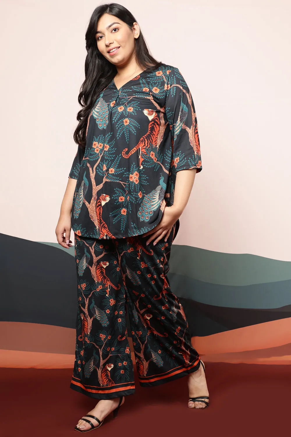 Plus Size Jungle Print High Waist Pants