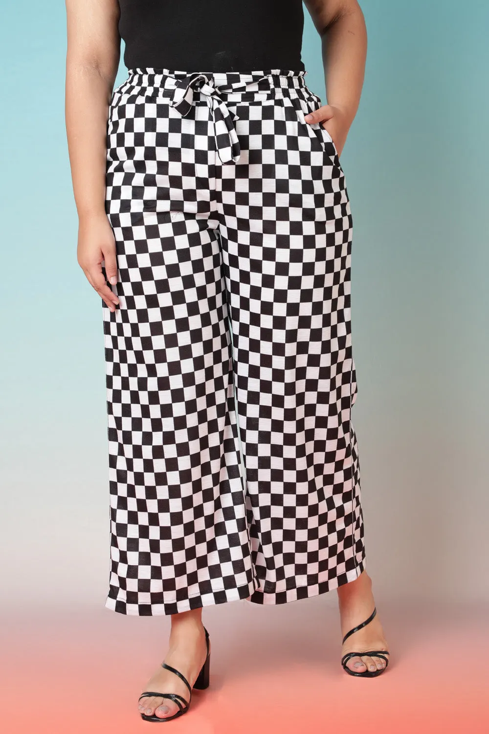 Racer Checkered High Waist Pants