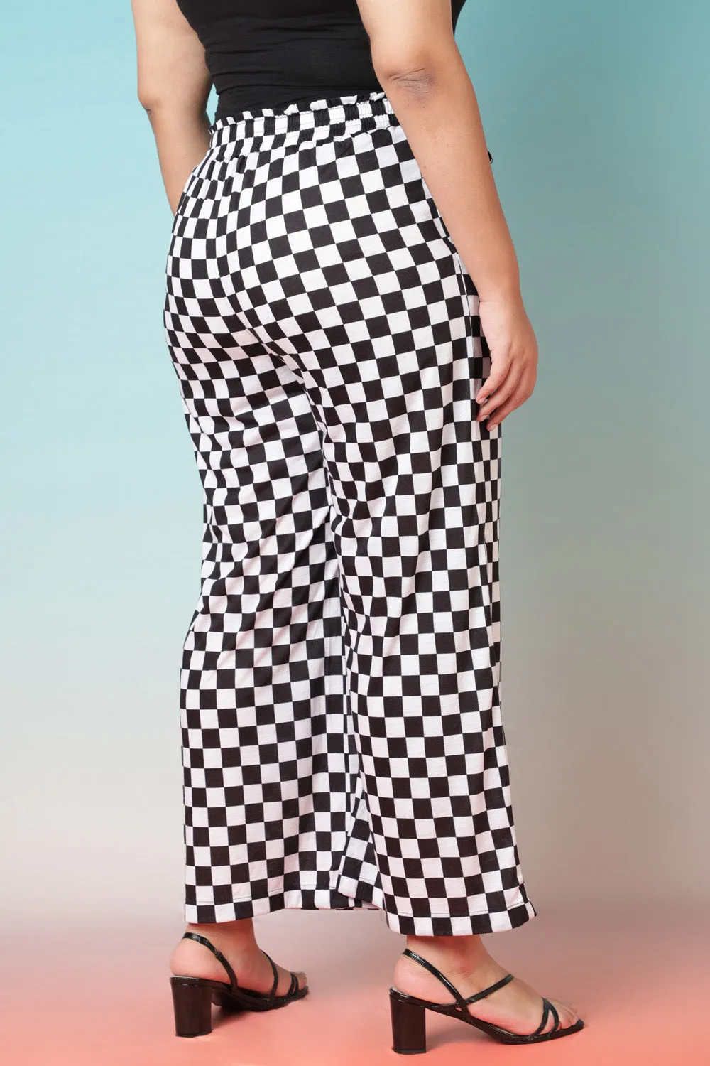 Racer Checkered High Waist Pants