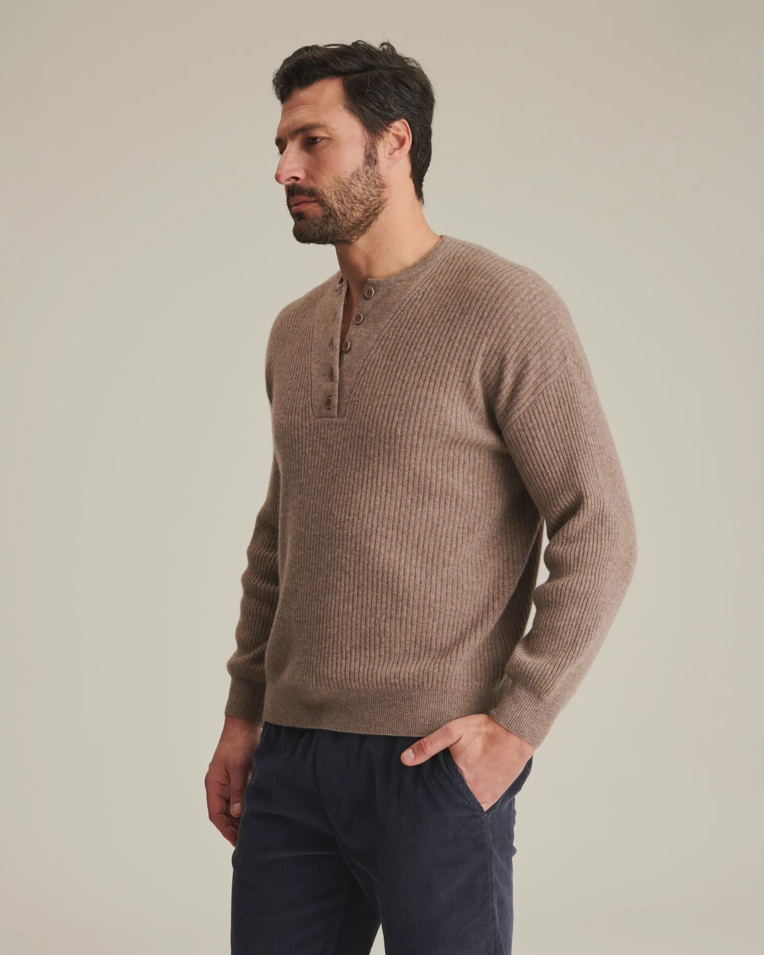 Recycled Cashmere Ribbed Henley