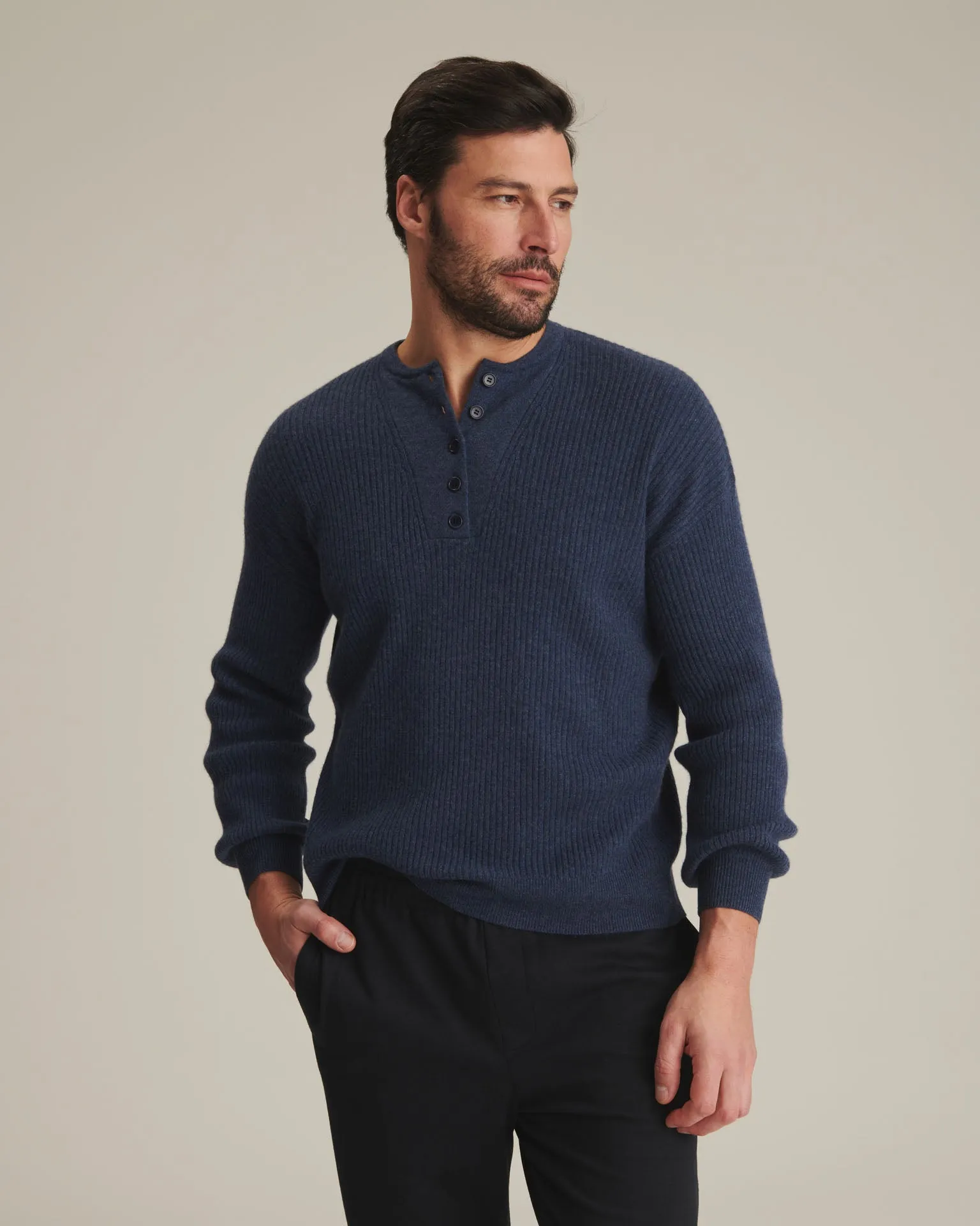 Recycled Cashmere Ribbed Henley