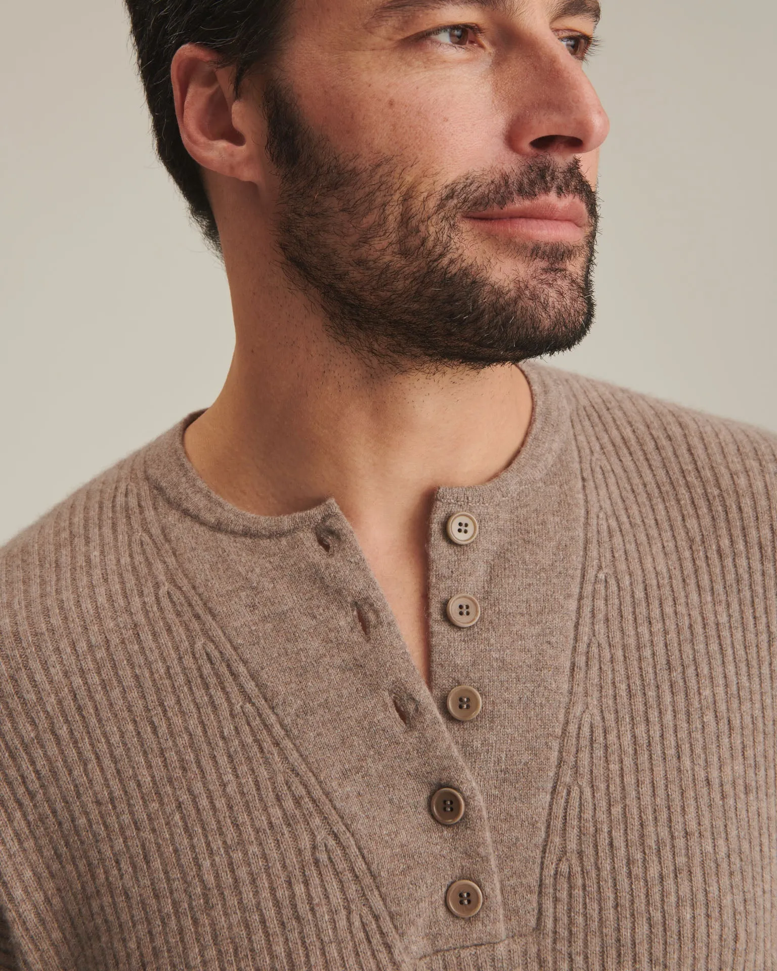 Recycled Cashmere Ribbed Henley