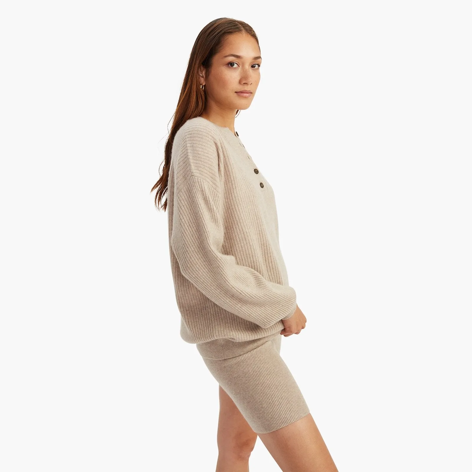 Recycled Cashmere Ribbed Henley