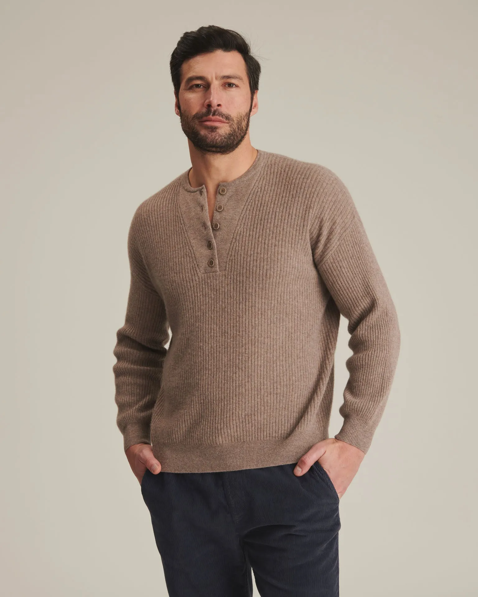 Recycled Cashmere Ribbed Henley