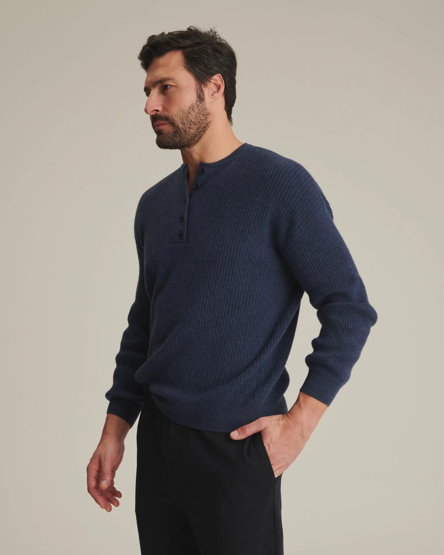 Recycled Cashmere Ribbed Henley