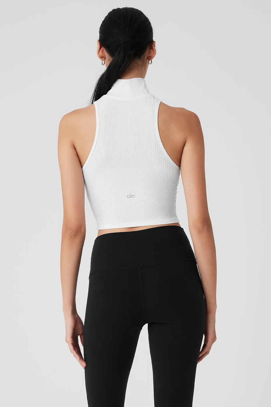 Ribbed Sea Coast Cropped Turtleneck Tank - White