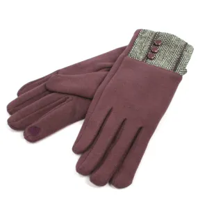 Soft Ladies Gloves with Herringbone and Button Detailing