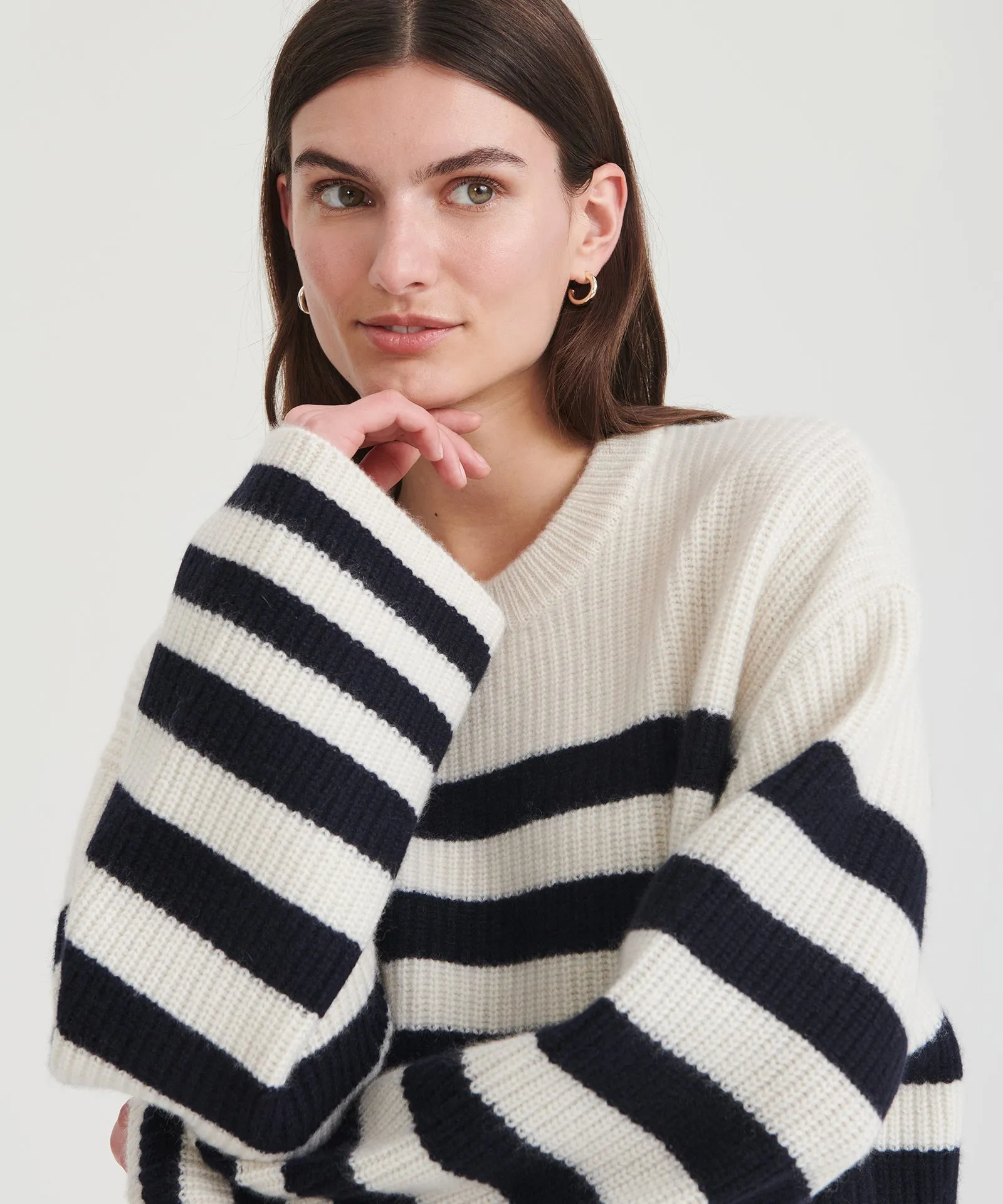 Super Luxe Cashmere Striped Crewneck