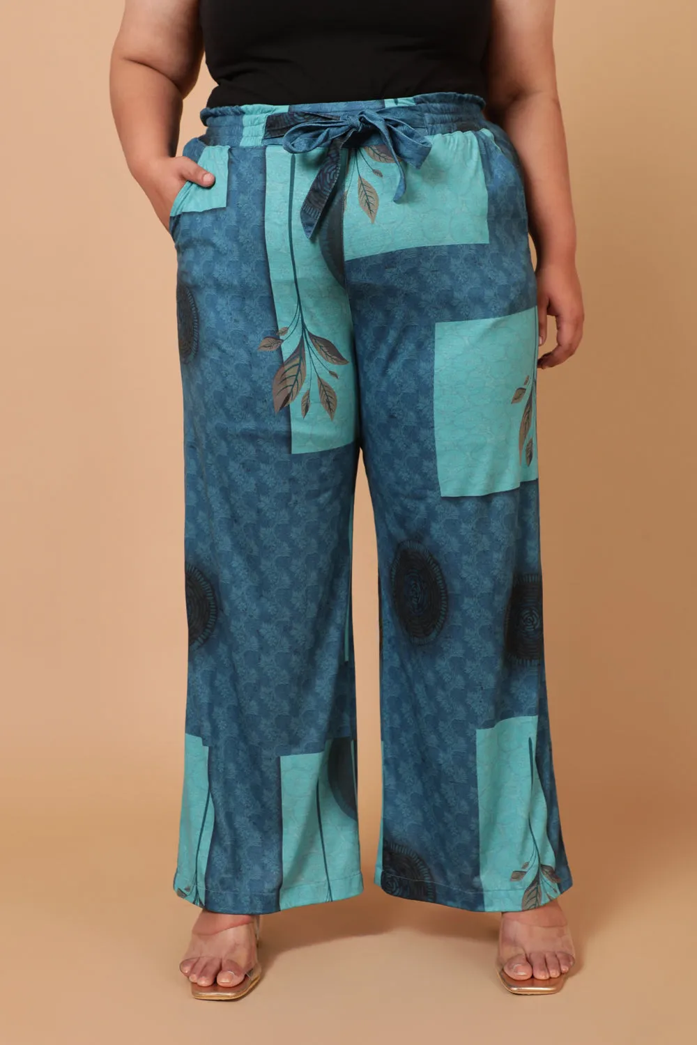 Teal Blocks High Waist Pants