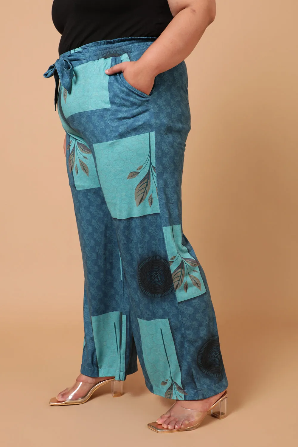 Teal Blocks High Waist Pants