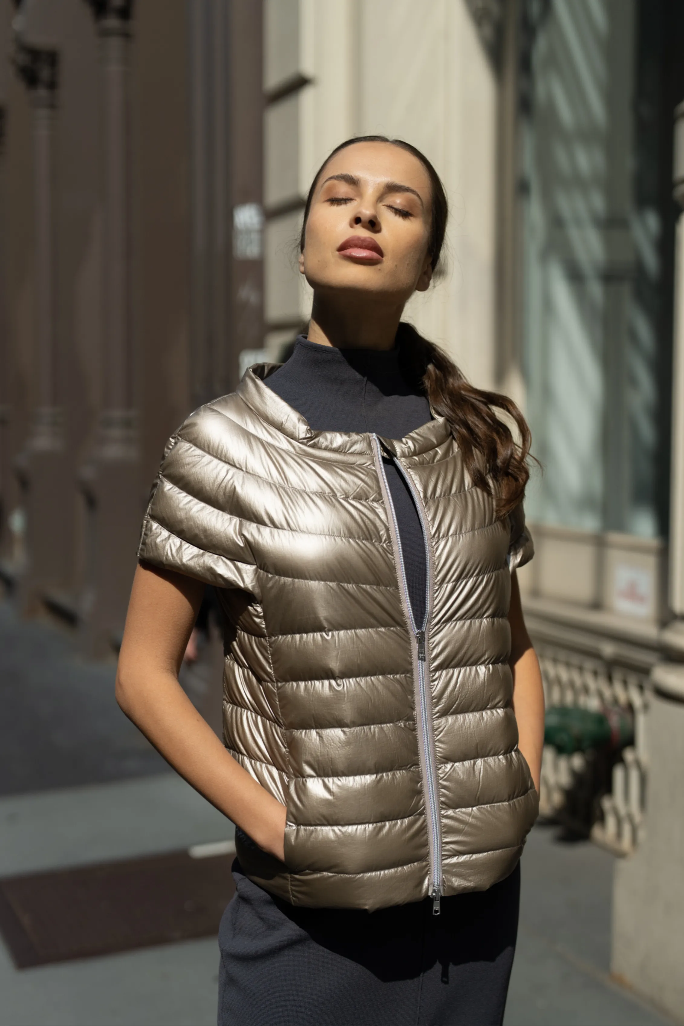 The St Ives | Down Vest Metallic Gold