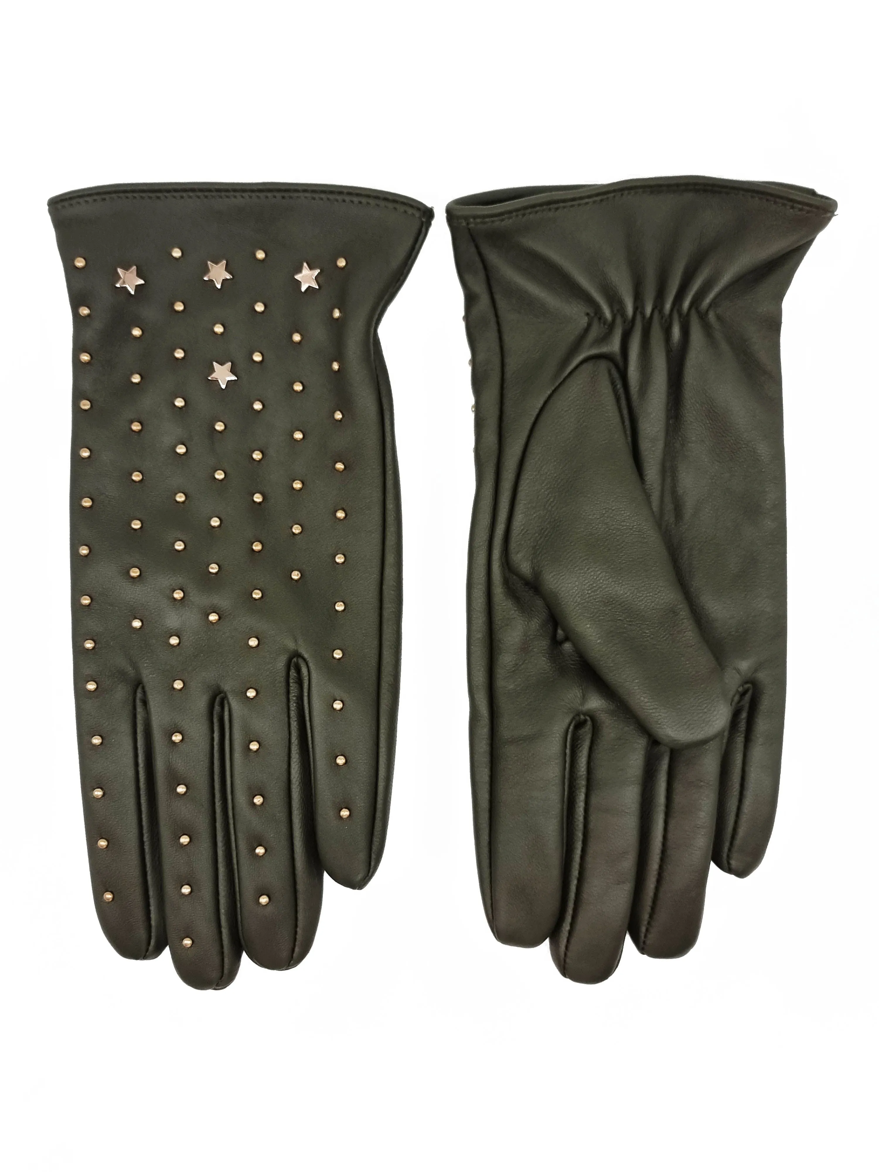 TISHAN STUDDED GLOVES IN KHAKI