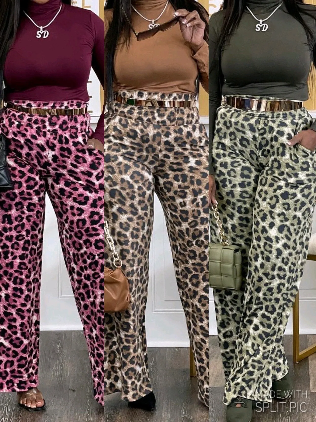 Turtleneck Leopard Pants Set