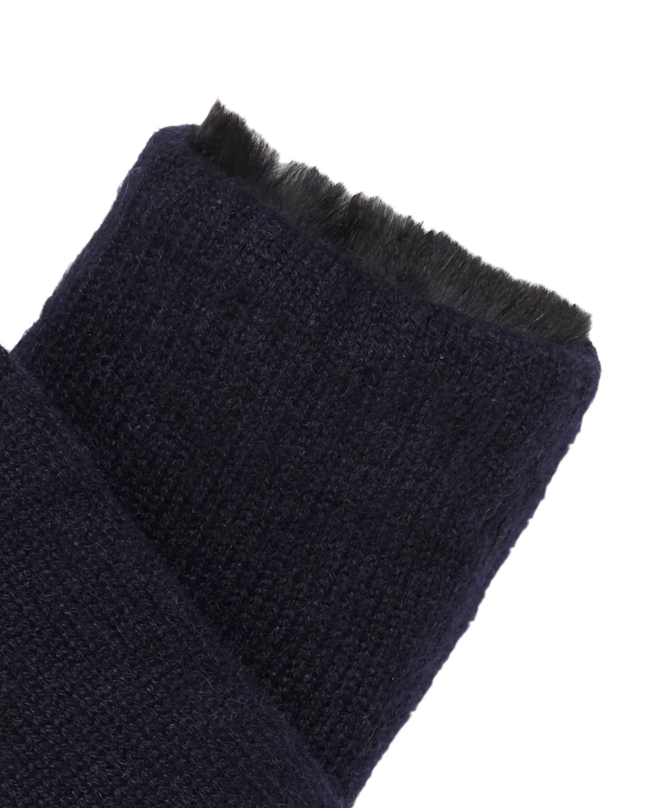 Unisex Fur Lined Fingerless Cashmere Gloves Navy Blue