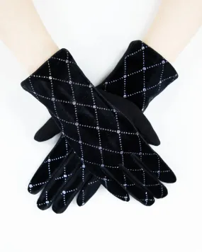 VERY MODA DIAMOND RHINESTONE GLOVES - BLACK - GL12264BK