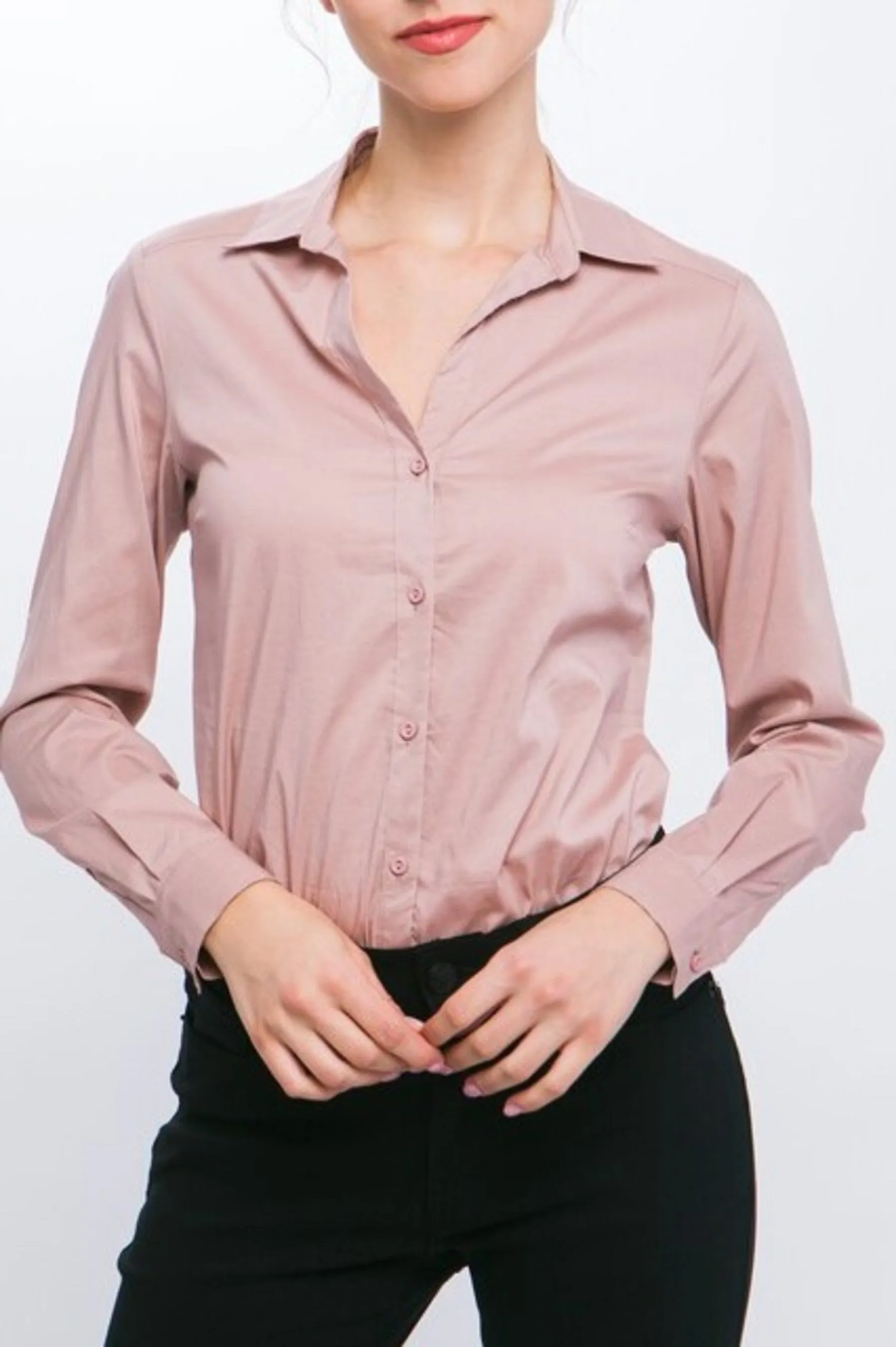 Women's Button Down Bodysuit Long Sleeve Collared Shirt