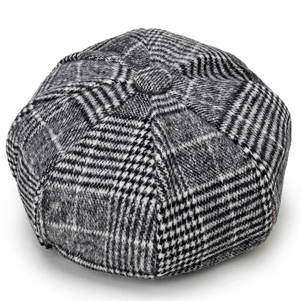 Womens Cotton Leisure Newsboy Berets Caps All-Match Painter Cop Plaid Stripe Hats