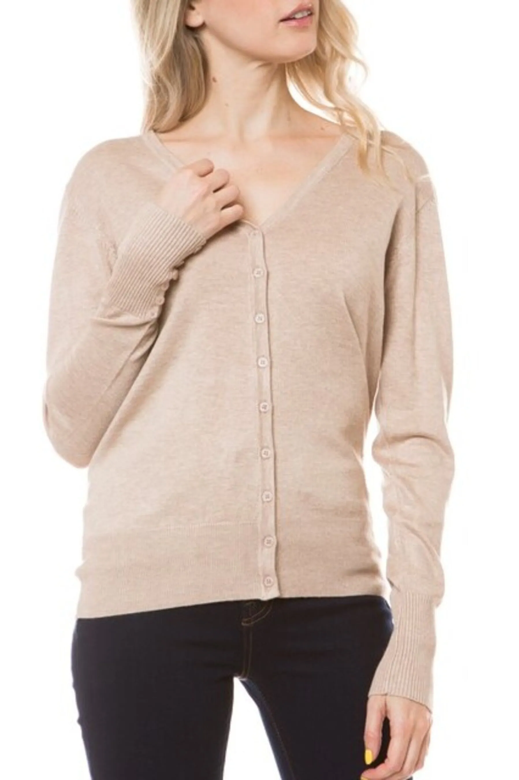 Women's Long sleeve button down V-neck cardigan