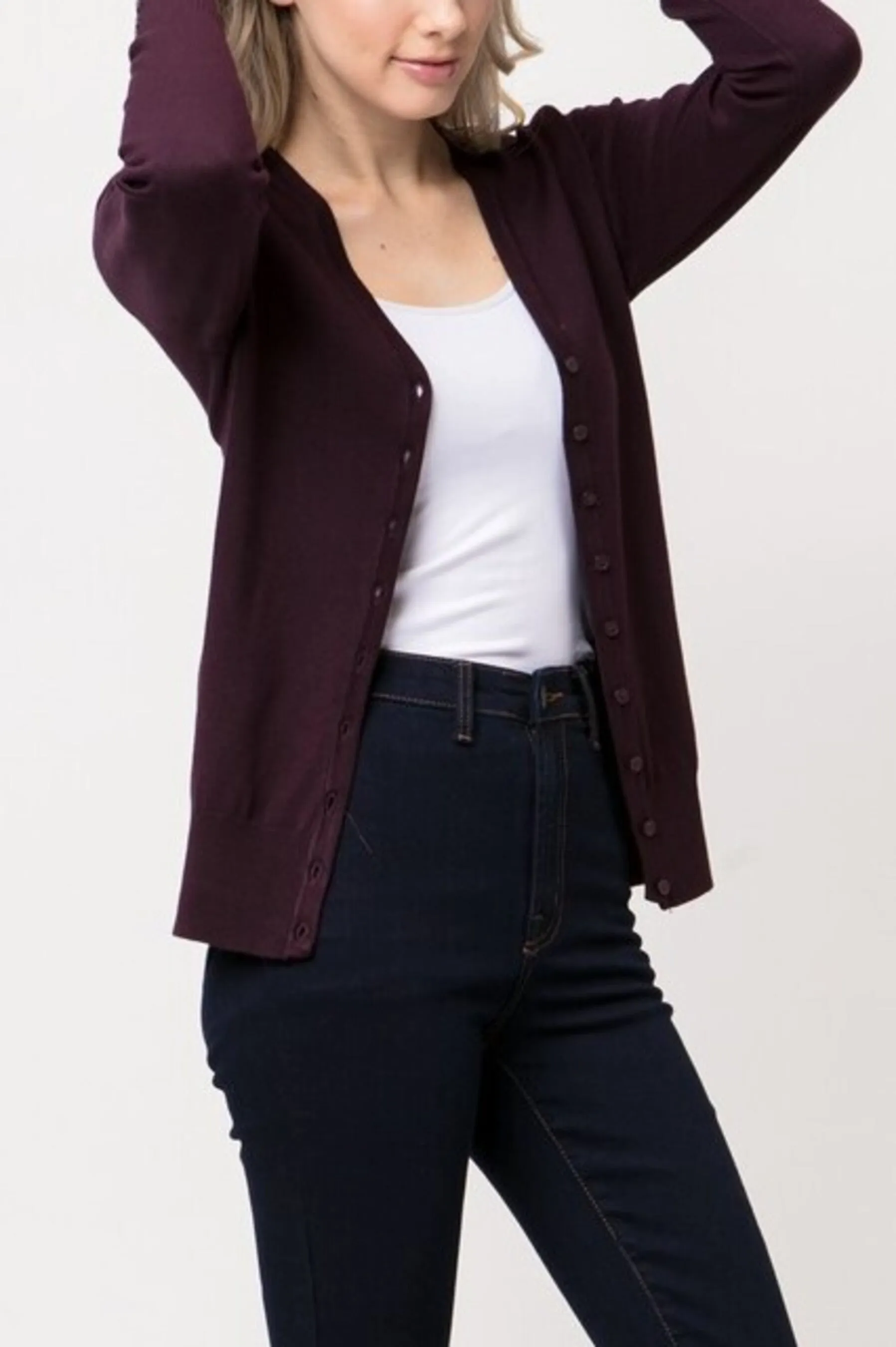 Women's Long sleeve button down V-neck cardigan