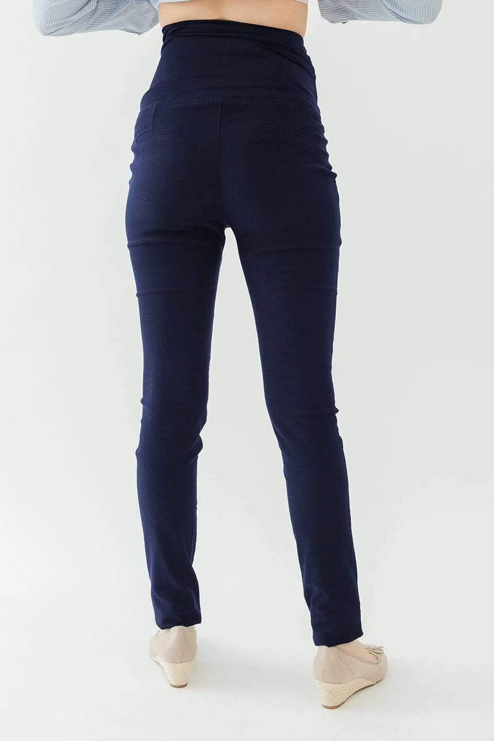 Woven Cathy High Waist Maternity Pants Navy