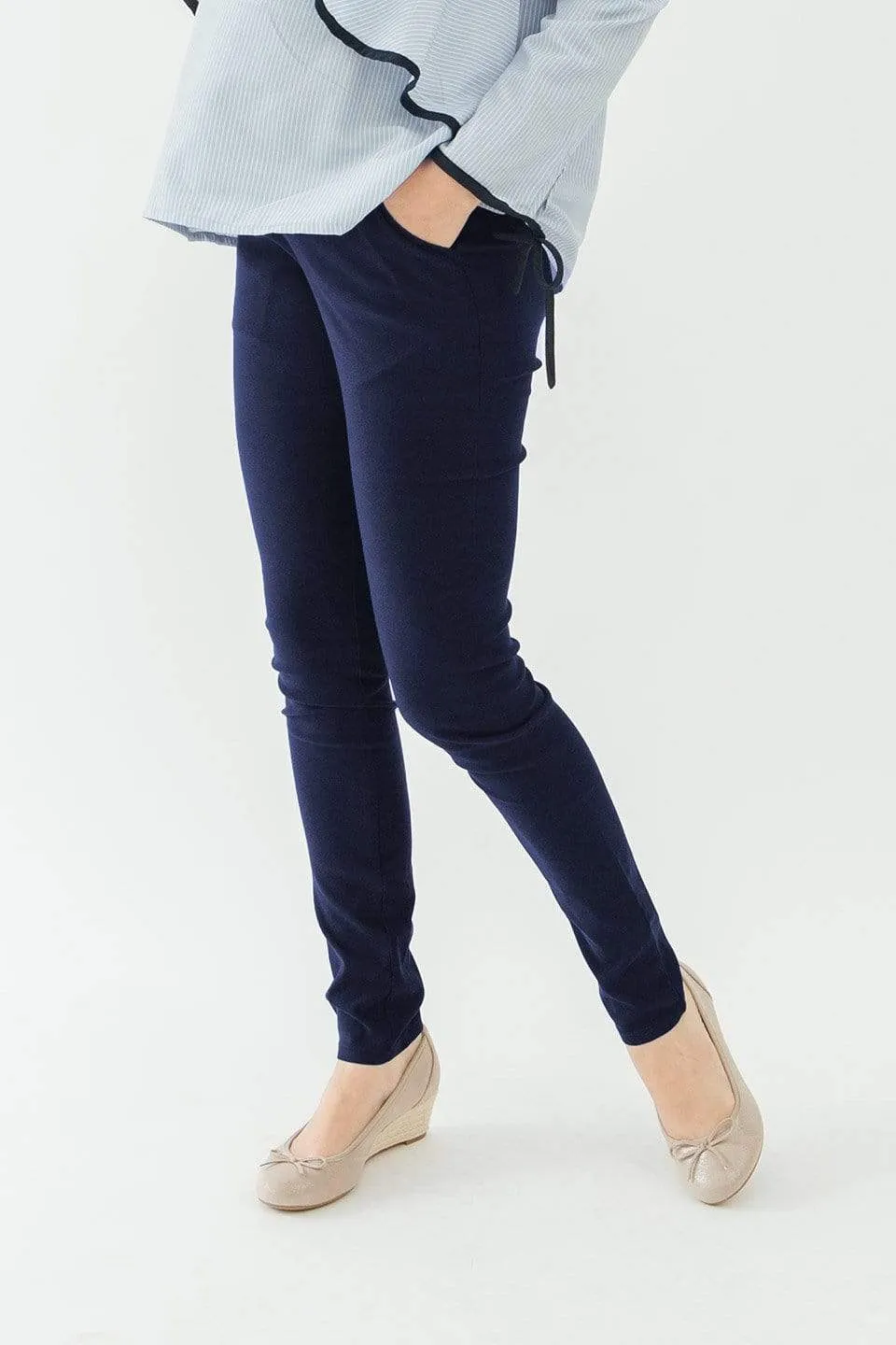 Woven Cathy High Waist Maternity Pants Navy